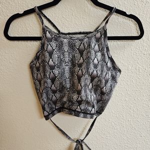 Til You Collapse Snakeskin Lattice Back Wrap Crop Top